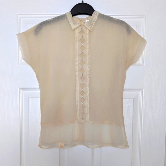 Women's Sheer Ribbed Sleeveless Blouse With Beautiful Dainty Accents - Picture 1 of 7